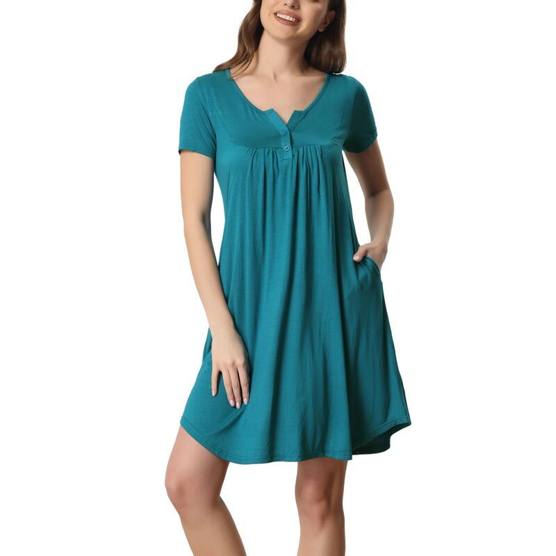 cheibear レディース アンダーウェア ナイトウェア cheibear Womensleepwear Soft Button With Pocketshort Sleeve Lounge Nig