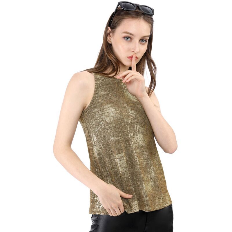アレグラ ケー レディース トップス Tシャツ クルーネック トール ノースリーブ ALLEGRA K Womens Metallicrew Neck Sleeveless Cam Tank Top