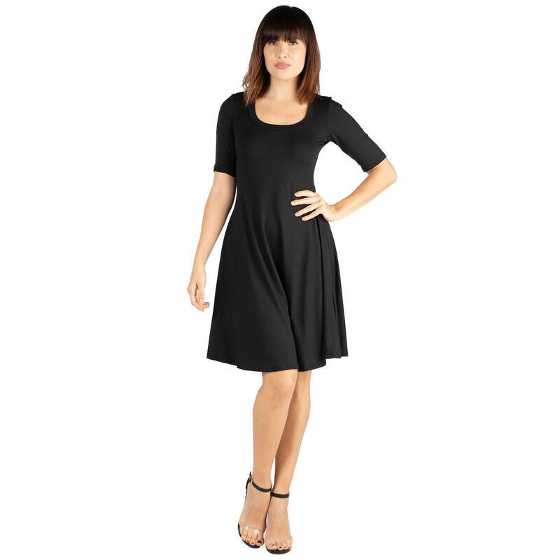 24 セブンコンフォート レディース トップス ワンピース A ライン ひざ丈 Womens 24seven Comfort Apparel Knee Length ALine Dress Black