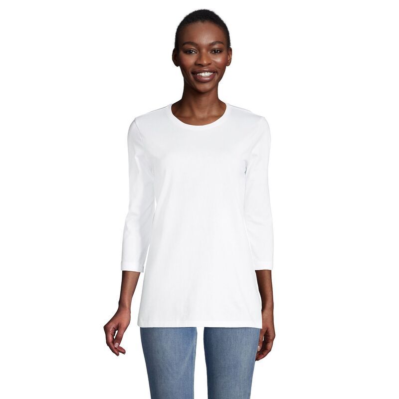 ランズエンド レディース トップス Tシャツ クルーネック コットン Womens Lands End Supima Cotton Crewneck Tunic White ホワイト