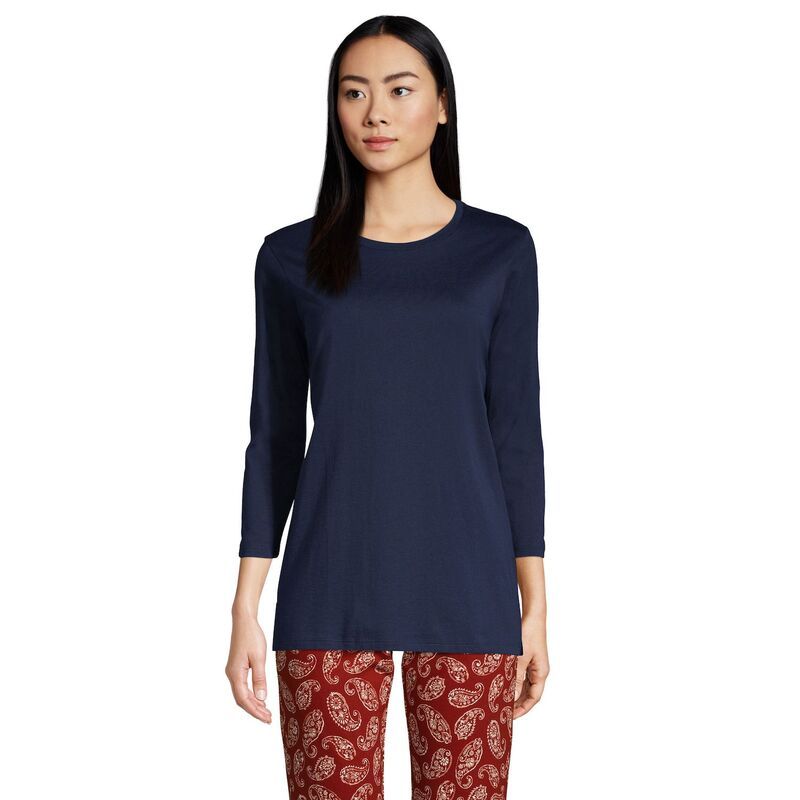 ランズエンド レディース トップス Tシャツ クルーネック コットン Womens Lands End Supima Cotton Crewneck Tunic Radiant Navy ネイビー