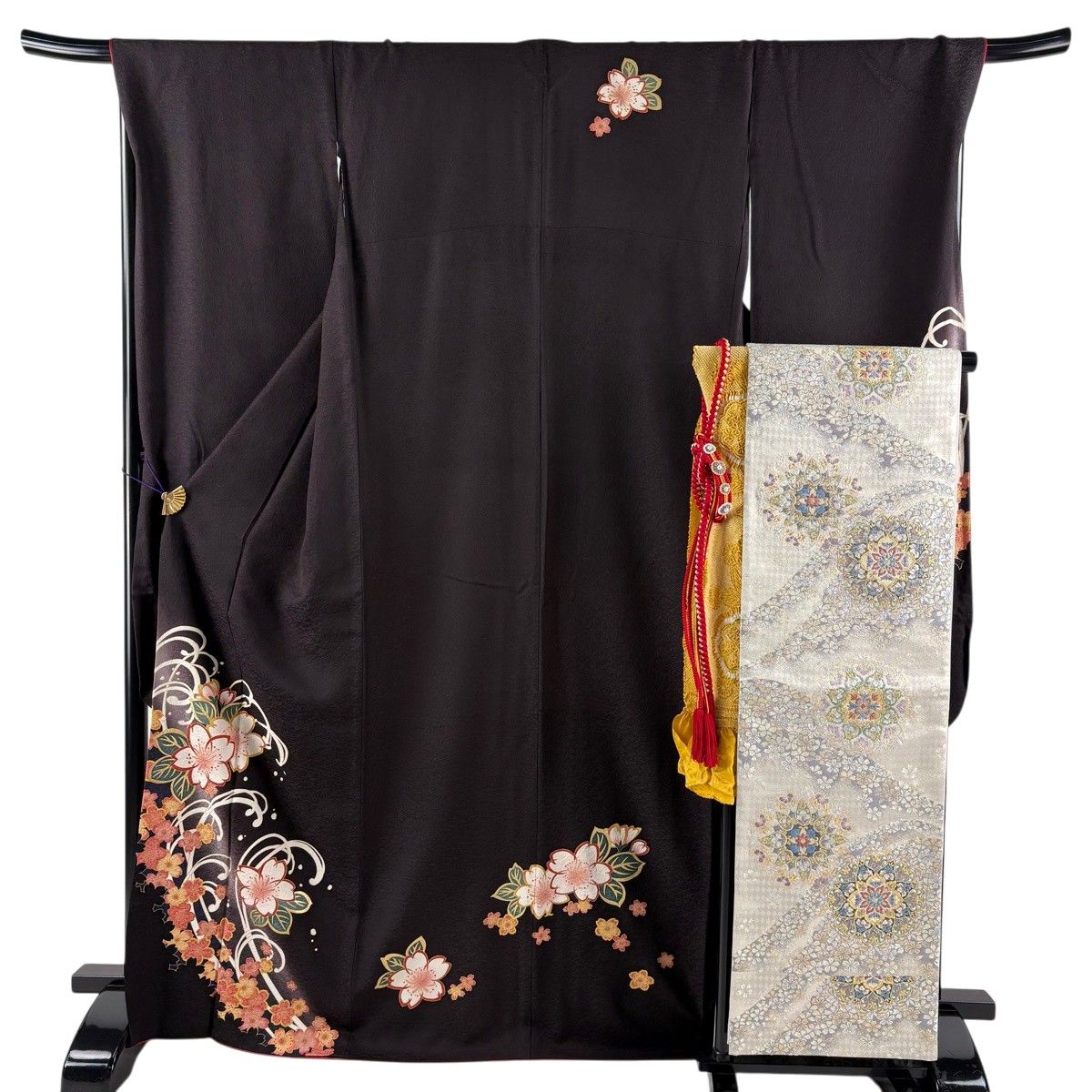 美品】 振袖 身丈168cm 裄丈67.5cm L 袷 袋帯フルセット 桜 波頭 金彩