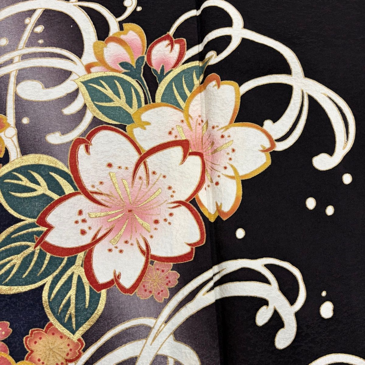 美品】 振袖 身丈168cm 裄丈67.5cm L 袷 袋帯フルセット 桜 波頭 金彩