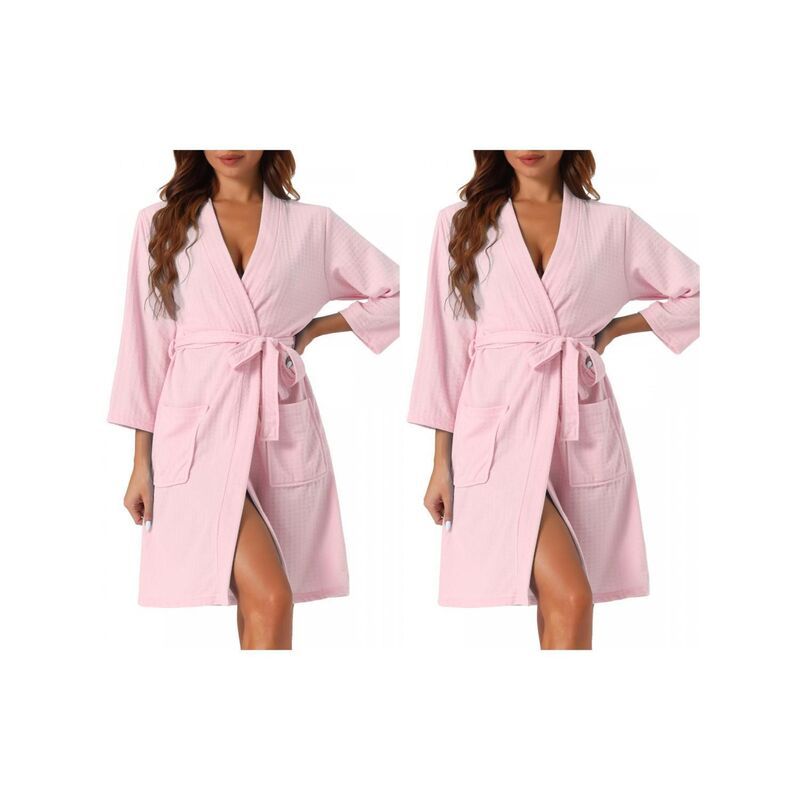 cheibear レディース アンダーウェア ナイトウェア cheibear 2 Pack Womens Waffle Bathrobe Soft Kimono Spa Bath MidLength
