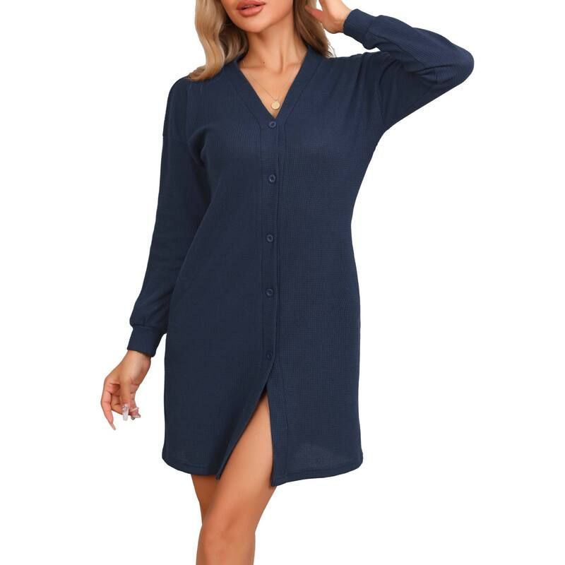 cheibear レディース アンダーウェア ナイトウェア シャツ ダウン ニット cheibear Womens Waffle Knit Nightshirt Long Sleeve Sleepsh