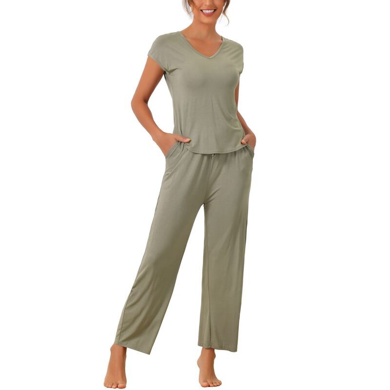 cheibear レディース アンダーウェア ナイトウェア パンツ cheibear Womenshort Sleeve Modal Casual Set Pajama 2 Piece Loungew