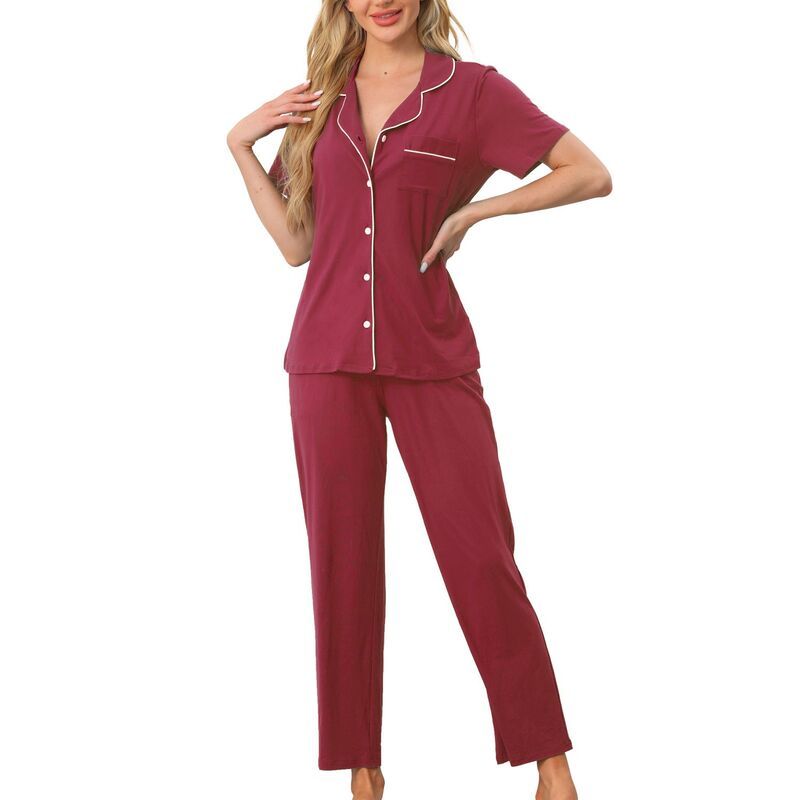 cheibear レディース アンダーウェア ナイトウェア ボタンダウン シャツ ダウン cheibear Womens Button Down Pajama Set Short Sleeve Shi