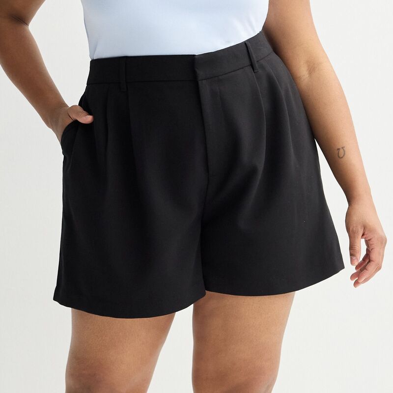 エスオー レディース ボトムス ハーフパンツ・ショーツ プラスサイズ プリーツ ショートパンツ Juniors Plusize SO PleatedFrontrouser Shorts Black ブ