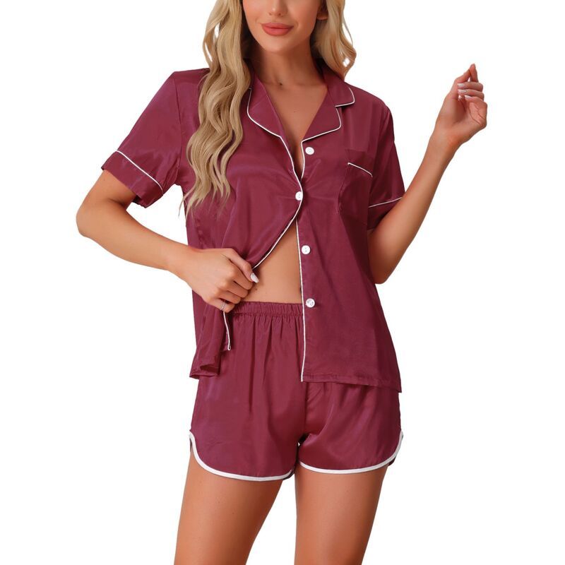cheibear レディース アンダーウェア ナイトウェア ボタンダウン ショートパンツ サテン シルク ダウン cheibear Womensatin Silky 2 Piece Pjshort S