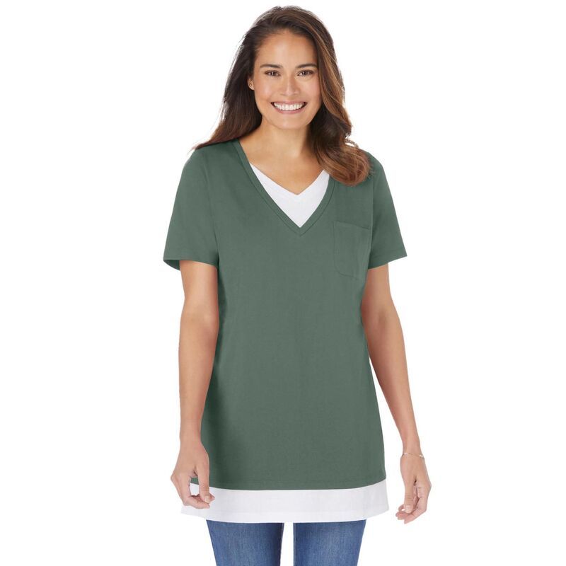 ウーマン ウィズイン レディース トップス Tシャツ プラスサイズ Woman Within Womens Plusize LayeredLook Tunic Pine