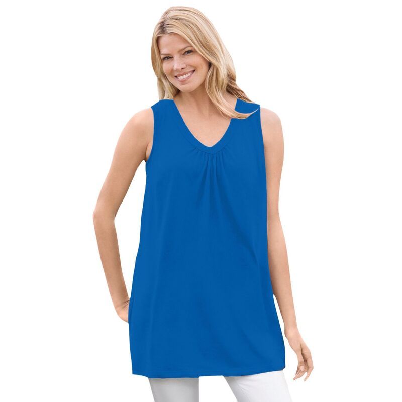 ウーマン ウィズイン レディース トップス Tシャツ Vネック プラスサイズ ノースリーブ Woman Within Womens Plusize Perfect Sleevelesshirred V