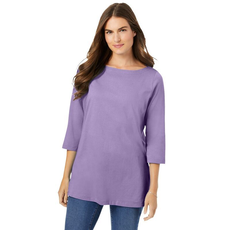 ウーマン ウィズイン レディース トップス Tシャツ プラスサイズ Woman Within Plusize PerfecthreeQuarter Sleeve Boatneck Tee Soft I