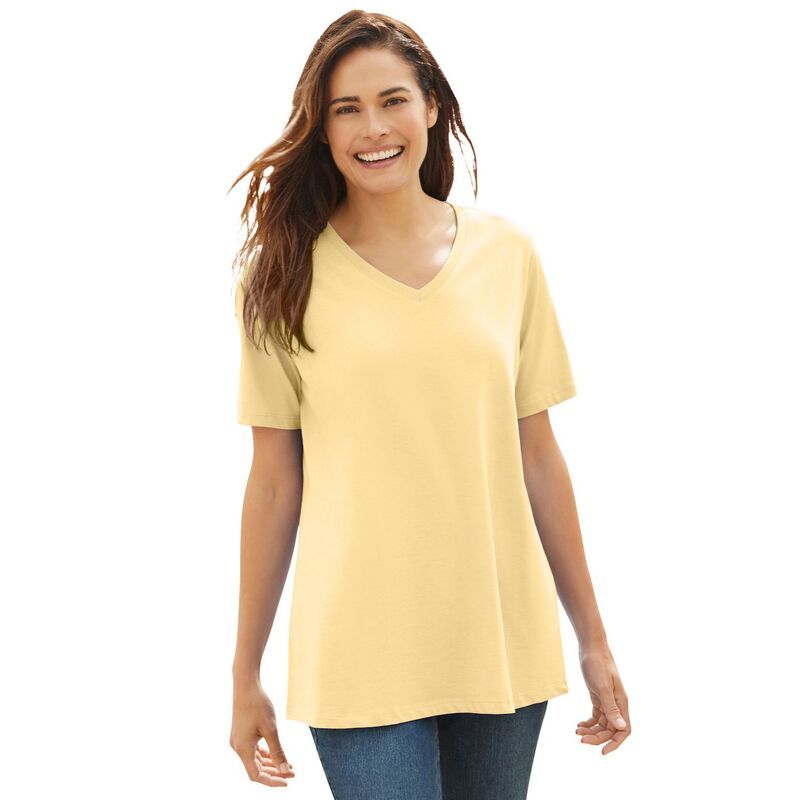 ウーマン ウィズイン レディース トップス Tシャツ Vネック プラスサイズ 半袖 Woman Within Plusize Perfect ShortSleeve VNeck Tee Banana