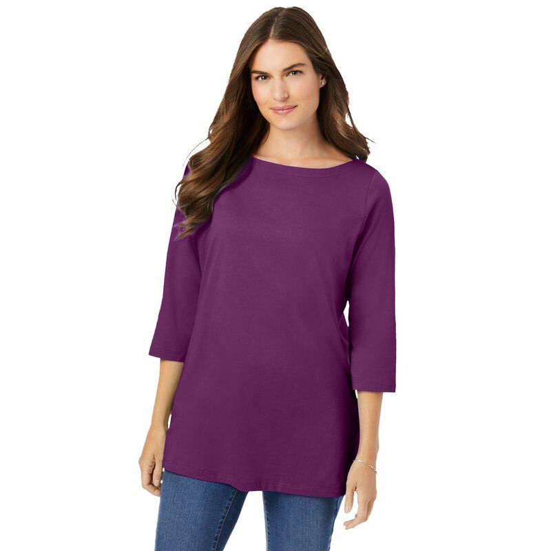 ウーマン ウィズイン レディース トップス Tシャツ プラスサイズ Woman Within Plusize PerfecthreeQuarter Sleeve Boatneck Tee Plum P