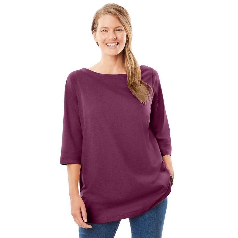 ウーマン ウィズイン レディース トップス Tシャツ プラスサイズ Woman Within Plusize PerfecthreeQuarter Sleeve Boatneck Tee Deep C