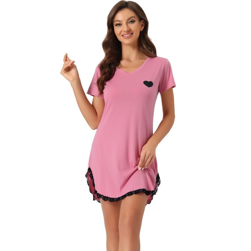 cheibear レディース アンダーウェア ナイトウェア Vネック レーストリム レース cheibear Womens Pajama Dress Lace Trim Vneck Short Sle