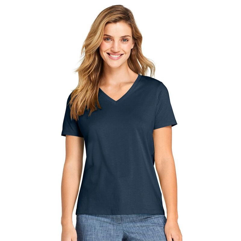 ランズエンド レディース トップス Tシャツ Vネック プチ コットン Petite Lands End RelaxedFit Supima Cotton VNeck Tee Radiant Navy
