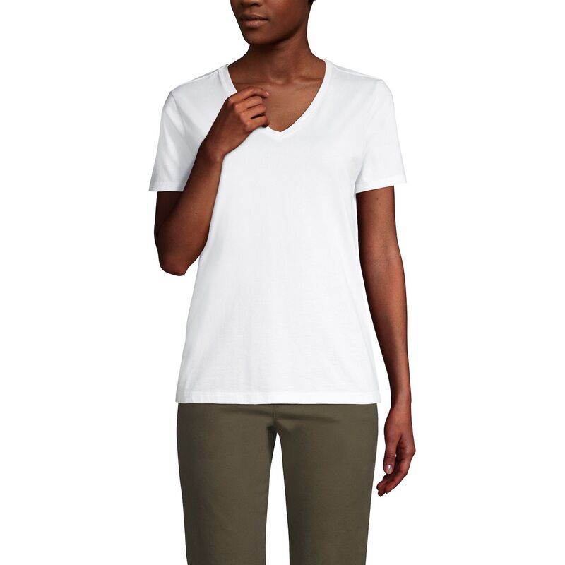 ランズエンド レディース トップス Tシャツ Vネック コットン Womens Lands End RelaxedFit Supima Cotton VNeck Tee White ホワイト