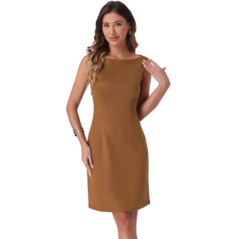 アレグラ ケー レディース トップス ワンピースエード ノースリーブ ALLEGRA K Faux Suede Dress for Womens Boat Neck Sleevelessheath D