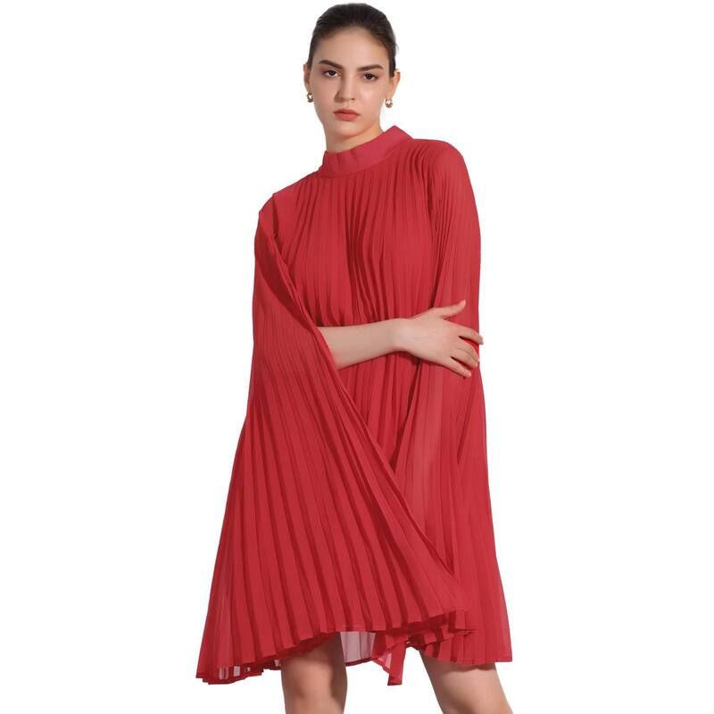 アレグラ ケー レディース トップス ワンピース シフォン ケープデザイン プリーツ キャップ ケープ ALLEGRA K Chiffon Dresses for Womens Loose Flowy
