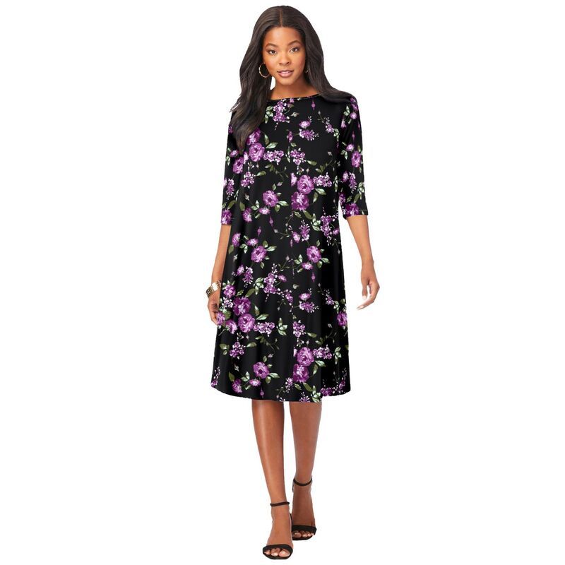 ロアマンズ レディース トップス ワンピース プラスサイズ Roamans Womens Plusize Ultrasmooth Fabric Boatneck Swing Dress Purple