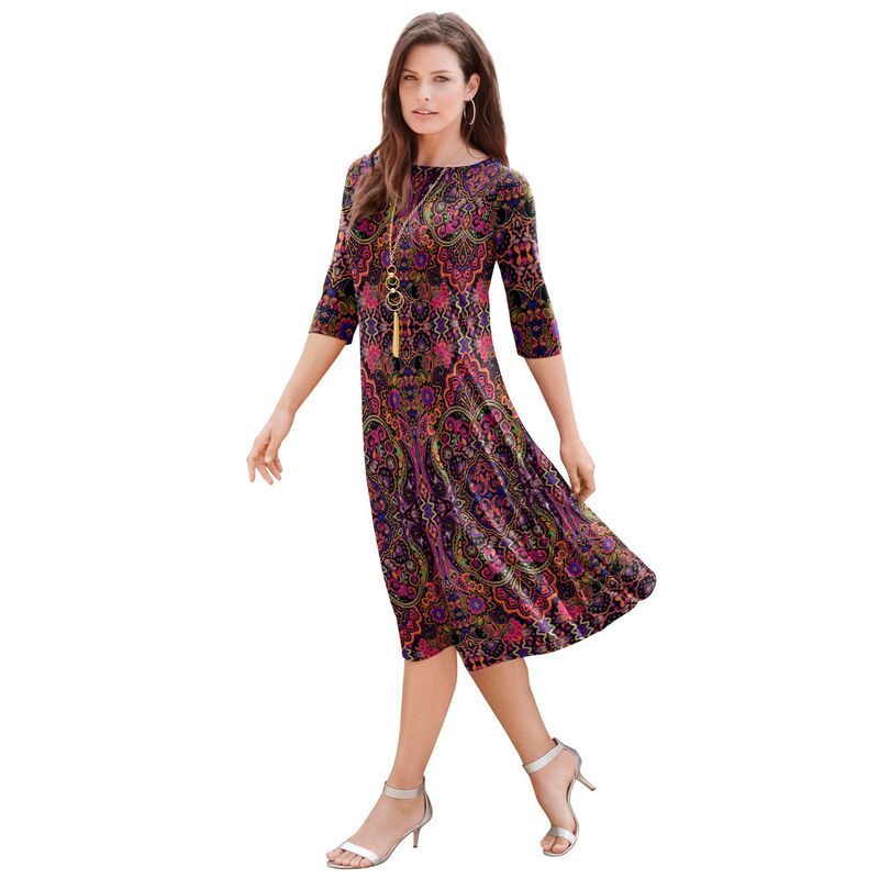 ロアマンズ レディース トップス ワンピース プラスサイズ Roamans Womens Plusize Ultrasmooth Fabric Boatneck Swing Dress Multi M