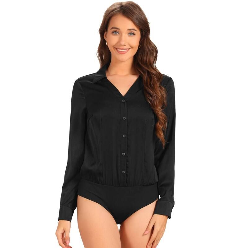 アレグラ ケー レディース トップス Tシャツ ボタンダウン ボディースーツ ALLEGRA K Button Down Business Bodysuit for Womens Onepiece C