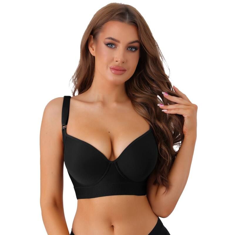 アレグラ ケー レディース アンダーウェア ブラジャー Vネック プラスサイズ ALLEGRA K Womens Deep VNeck Adjustable Straps Underwire Bra