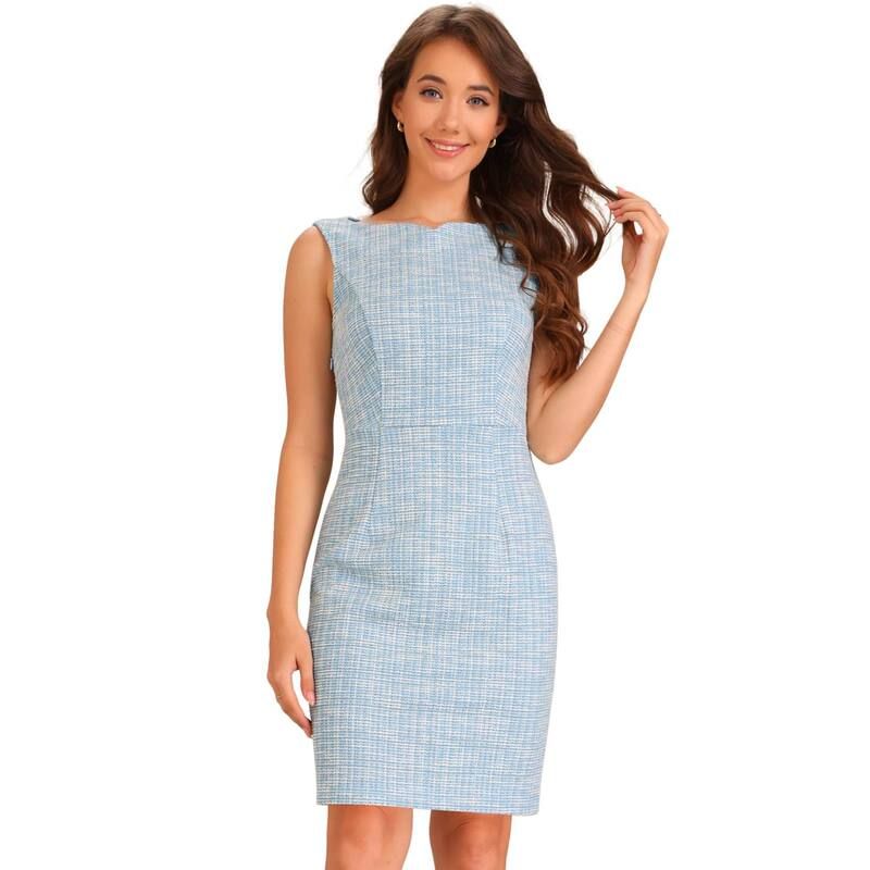 アレグラ ケー レディース トップス ワンピース ツイード ノースリーブ ALLEGRA K Tweedress for Womens Business Boat Neck Sleeveless Pl