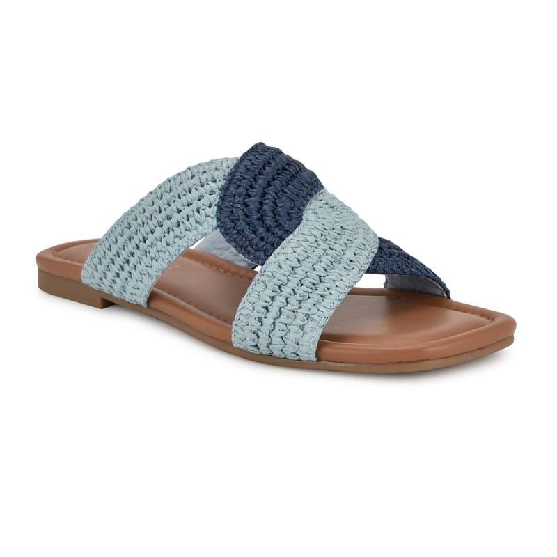 ナインウェスト レディース シューズ サンダル Nine West Quara Square Toe Flat SlipOn Womens Casual Sandals Blue ブルー