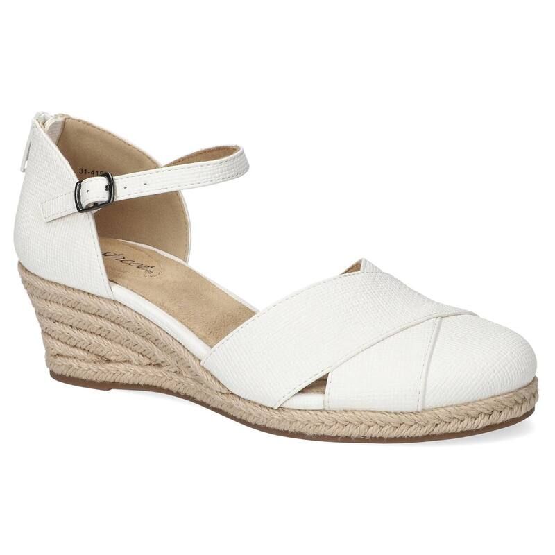 イージーストリート レディース シューズ サンダル Easy Street Comfort Espadrille Womens Wedge Sandals White Linen Embossed ホ