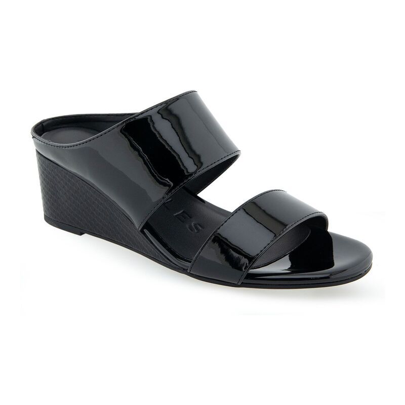 エアロソールズ レディース シューズ サンダル ヒール Aerosoles Wheeler Womens Wedge Sandals Black Patent Pu ブラック