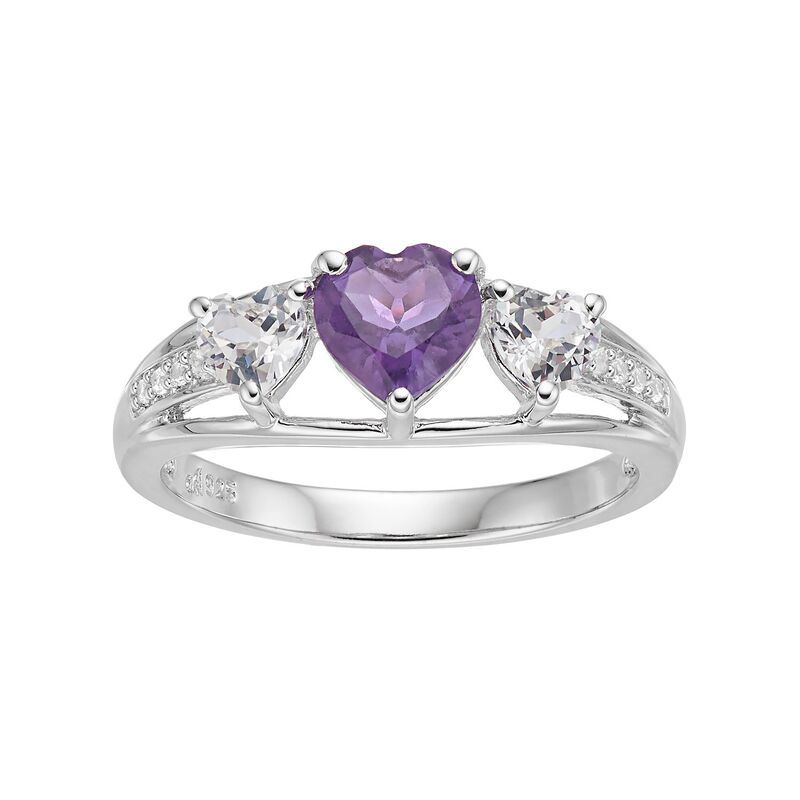 アンブランデッド レディース アクセサリー リング Unbranded Sterling Silver Amethyst LabCreated White Sapphire Triple Heart