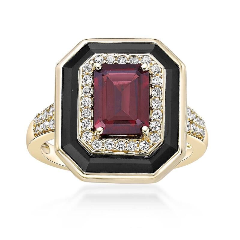Gemminded レディース アクセサリー リング Gemminded 18k Gold Over Silver Garnet Onyx LabCreated White Sapphire Ring