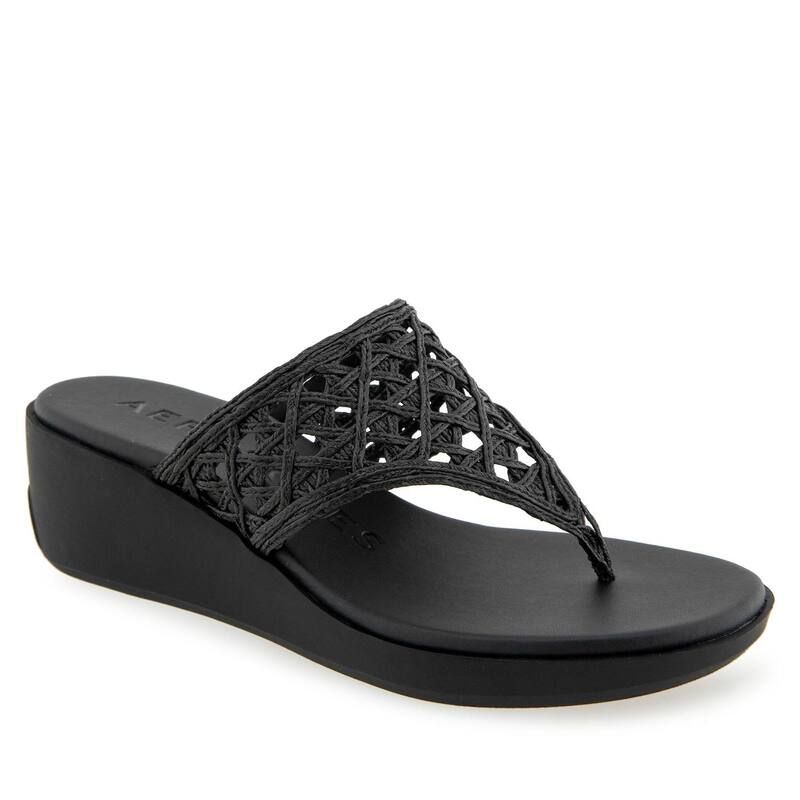 エアロソールズ レディース シューズ サンダル Aerosoles IVIE Womens Wedge Sandals Black Raffia ブラック