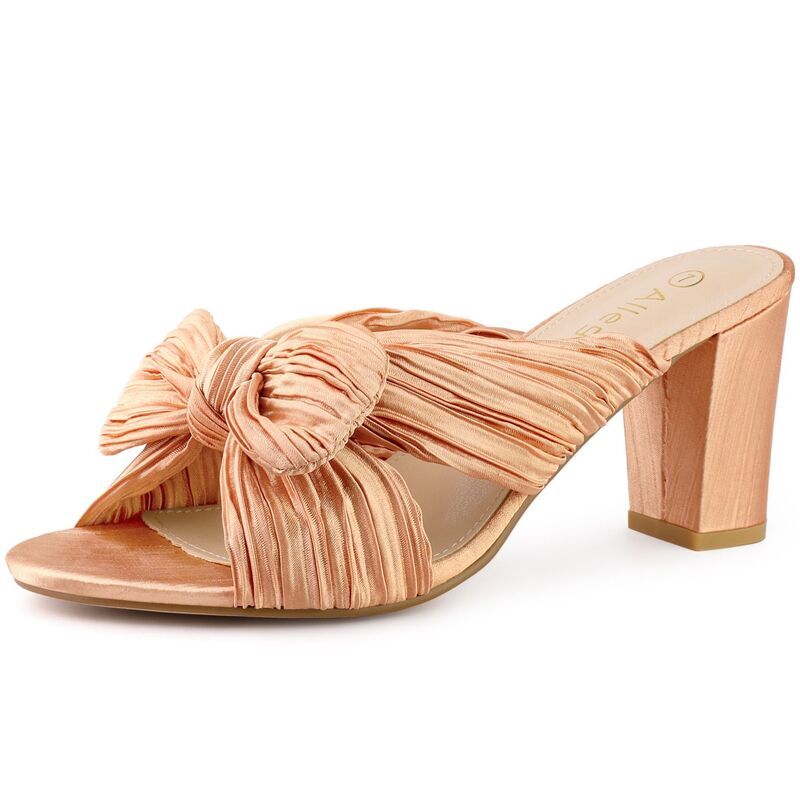 アレグラ ケー レディース シューズ パンプス プリーツ サンダル ヒール ALLEGRA K Womens Pleated Bow Heelslip on Chunky Heel Slouchesl