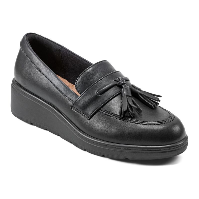 イージースピリット レディース シューズ スリッポン・ローファー Easy Spiritracen Kiltie Womens Wedge SlipOn Loafers Black ブラック