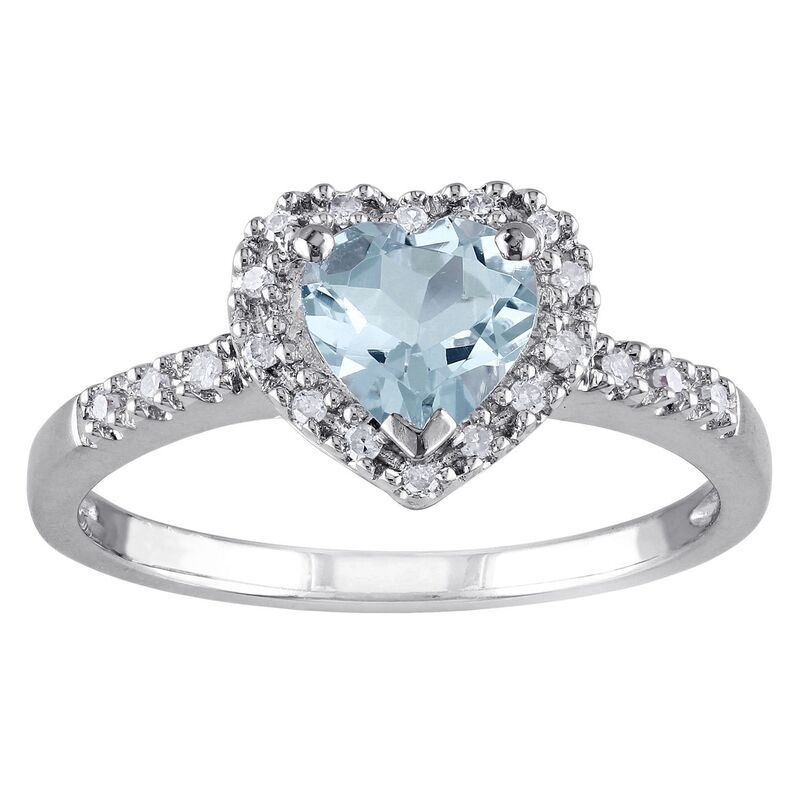 ステラ グレース レディース アクセサリー リング Stella Grace Sterling Silver Aquamarine 110 CaratW Diamond Heart Halo Ring