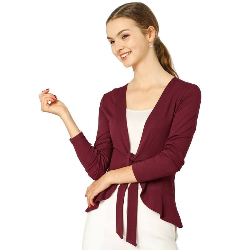 アレグラ ケー レディース アウター ニット・セーター フリル トール カーディガン ALLEGRA K Womens Tie Open Front Long Sleeve Knit Metallic