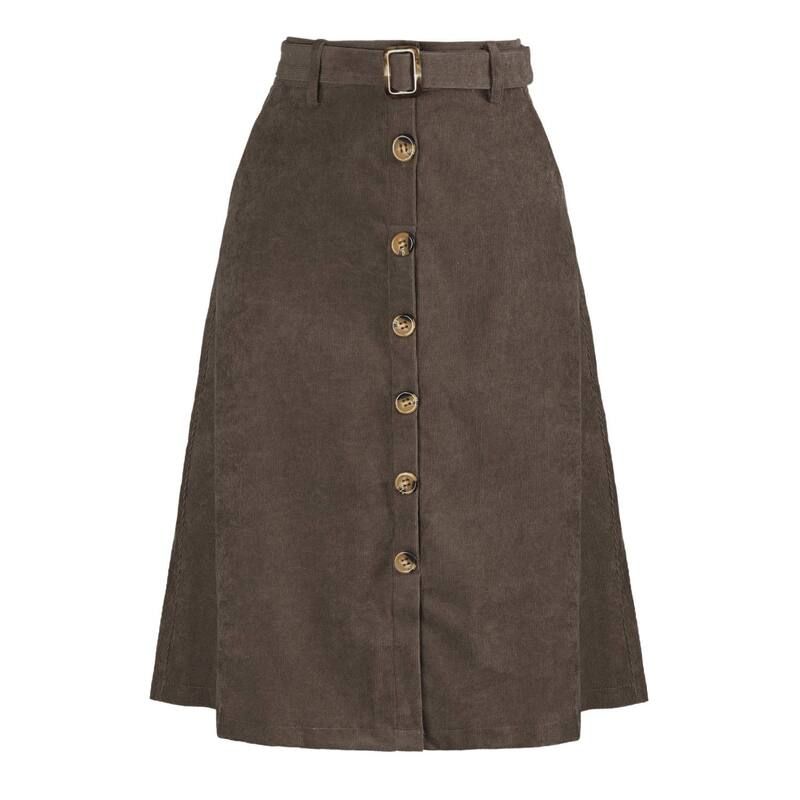 アレグラ ケー レディース ボトムスカート コーデュロイ A ライン ハイウエスト ミディ ALLEGRA K Womens High Waist Midi Skirts ALine Button F