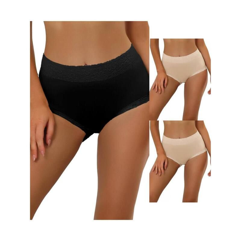 アレグラ ケー レディース アンダーウェア パンツ レーストリム コットン レース ハイウエスト ALLEGRA K 3 Packs Womens Cotton Underwear Highwaist
