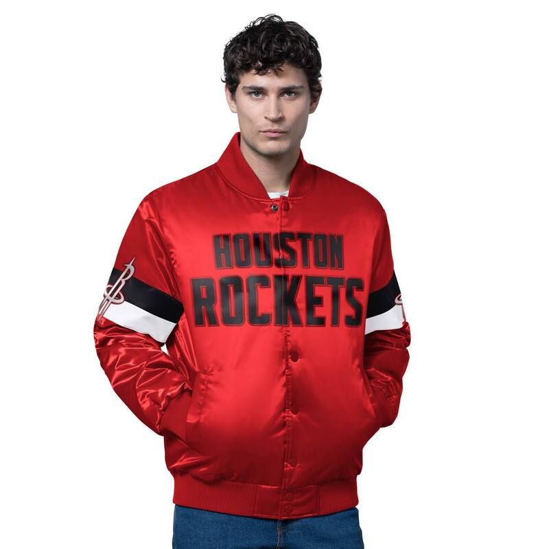 スターター メンズ アウター ジャケット・ブルゾン サテン Menstartered Houston Rockets Triple Option Varsity FullSnap Satin Jack