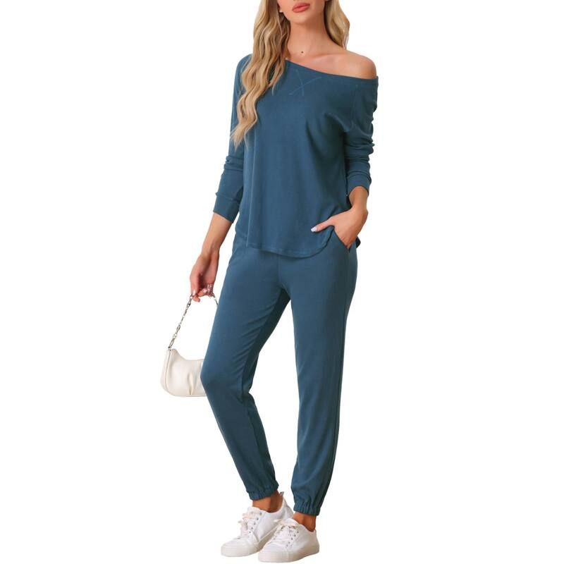 cheibear レディース アンダーウェア ナイトウェア ニット cheibear Womens Pajama Set Long Sleeve Knit Round Neck Loungwear S