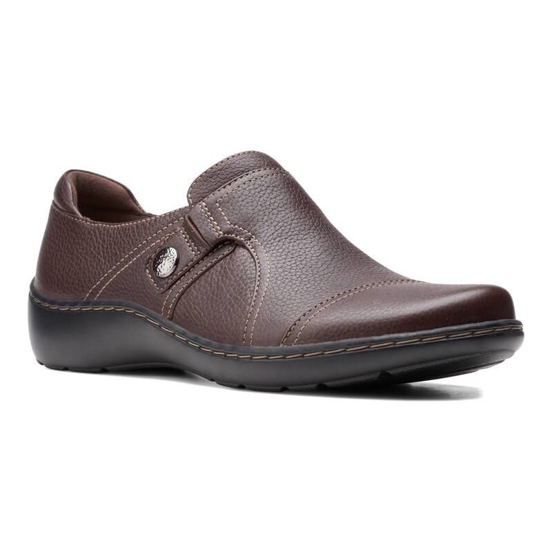 クラークス レディース シューズ スリッポン・ローファー レザー Clarks Cora Poppy Womens Leather Shoes Dark Brown Tumbled ブラウン