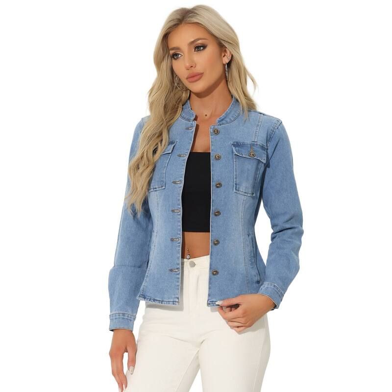アレグラ ケー レディース アウター ジャケット・ブルゾン デニム ALLEGRA K Casual Denim Jacket for Womens Classic Stand Collar Long 13,665円