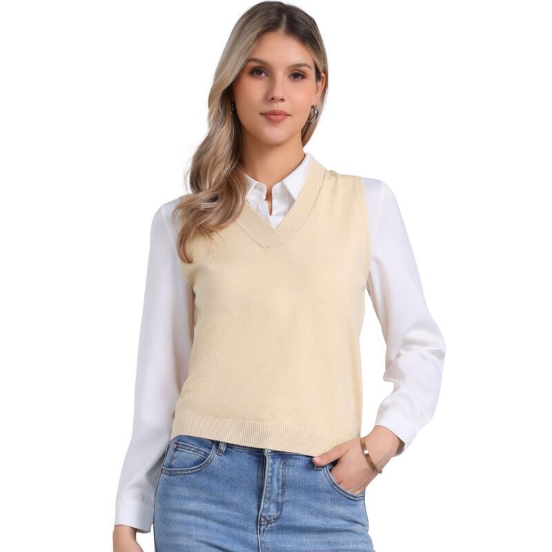 アレグラ ケー レディース アウター ニット・セーター Vネック ベスト ノースリーブ ALLEGRA K Womens Pullover Knit Sweatersolid Color V Neck