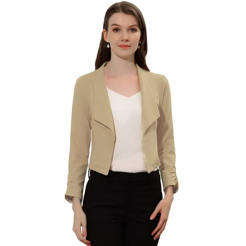 アレグラ ケー レディース アウター ジャケット・ブルゾン クロップド ブレザー ALLEGRA K Womens Cropped Notched Lapelong Sleeve Blazer Kha