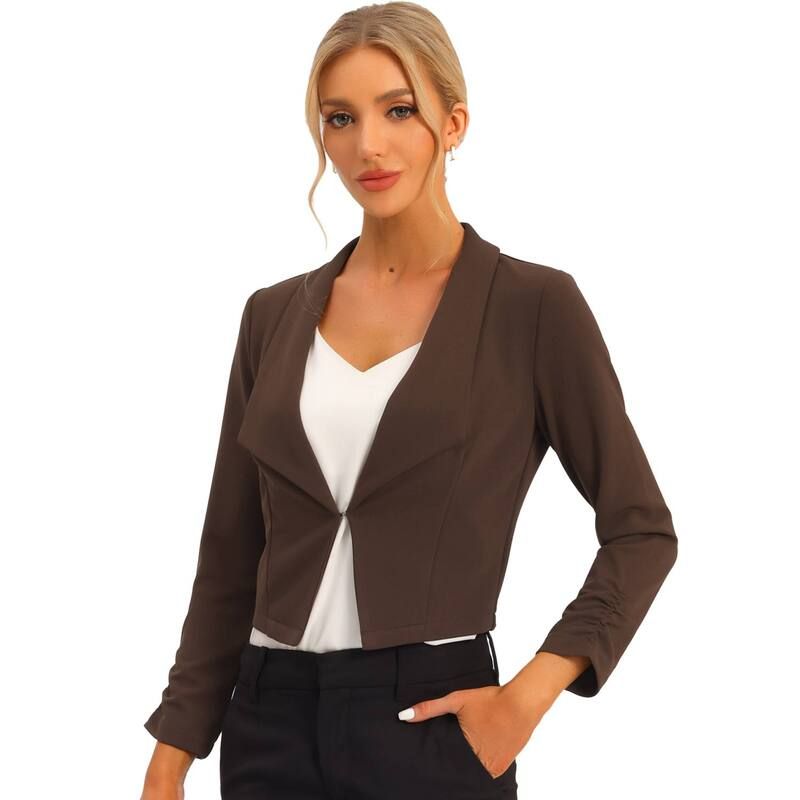 アレグラ ケー レディース アウター ジャケット・ブルゾン クロップド ブレザー ALLEGRA K Womens Cropped Notched Lapelong Sleeve Blazer Dar