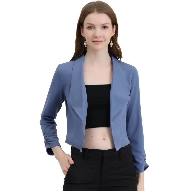 アレグラ ケー レディース アウター ジャケット・ブルゾン クロップド ブレザー ALLEGRA K Womens Cropped Notched Lapelong Sleeve Blazer Blu