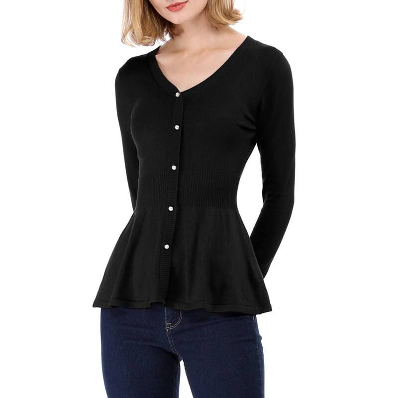 アレグラ ケー レディース アウター ニット・セーター Vネック リブ ALLEGRA K Womens V Neck Long Sleeve Ribbed Pullover Knitted Pepl